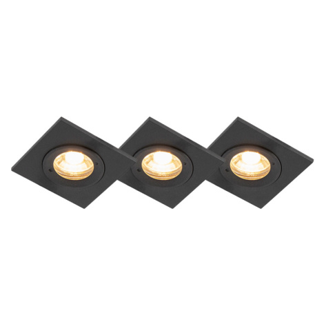 Sada 3 koupelnových zapuštěných bodových světel černých čtvercových IP44 - Xena QAZQA