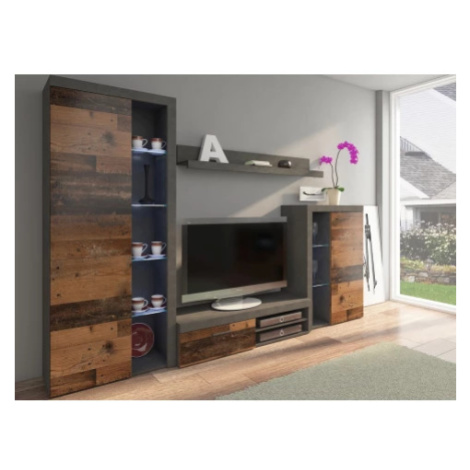 Obývací stěna Rumba, vintage optika kovu/dřeva Asko