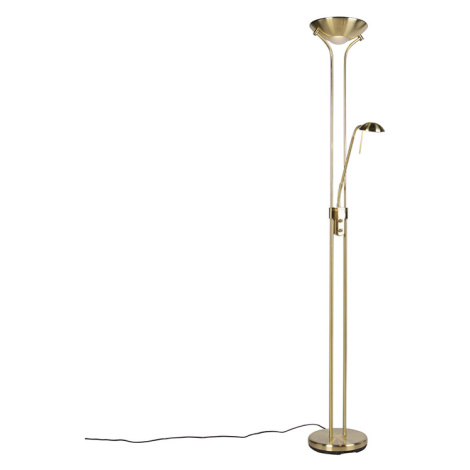 Stojací lampa zlatá s lampou na čtení vč. LED a stmívače - Diva 2 QAZQA