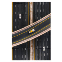 Fotografie Taxi on an overpass crossing above, Abstract Aerial Art, (26.7 x 40 cm)