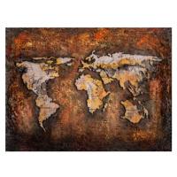 Kovový obraz na zeď Mapa světa 80x60 cm, vintage