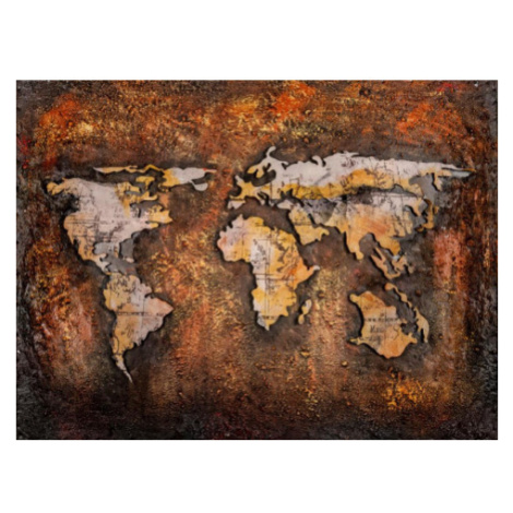 Kovový obraz na zeď Mapa světa 80x60 cm, vintage Asko