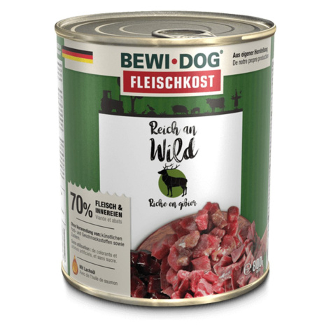 Bewi Dog – masitá strava pro psy s vysokým obsahem zvěřiny 6 × 800 g Bewi-Dog