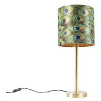 Botanická stolní lampa mosaz s pávím odstínem 25 cm - Simplo