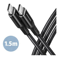 AXAGON BUCM-CM15AB, HQ kabel USB-C <-> USB-C, 1.5m, USB 2.0, PD 60W 3A, ALU, oplet, černý