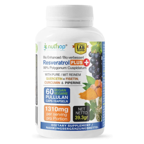 Nutriop - Velká Británie Nutriop® Resveratrol PLUS + Quercetin, fisetin, Kurkumin, piperin - 131