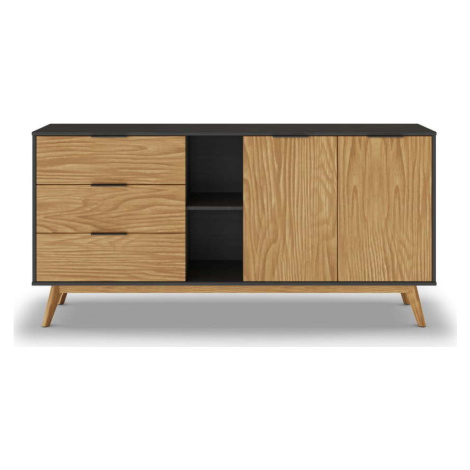 Černá/přírodní nízká komoda z borovicového dřeva 165x80 cm Lavis – Marckeric