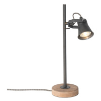 Venkovská stolní lampa černá se dřevem - Jelle