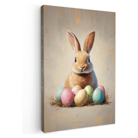 MuchoWow OBRAZ NA PLÁTNĚ Velikonoční zajíček - pastelové barvy - vajíčka 40x60 cm