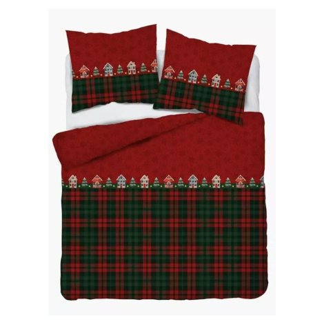Vánoční flanelové povlečení 5619 B KOUZLO VÁNOC domečky 140x200 cm