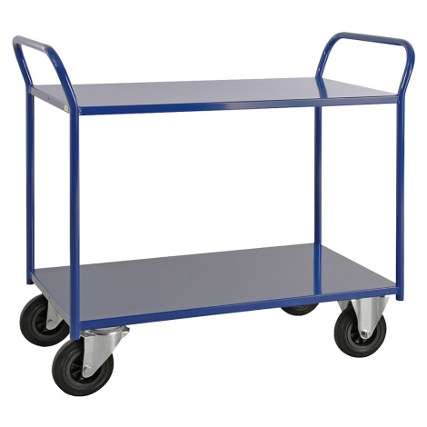 Kongamek Stolový vozík KM41, 2 etáže, d x š x v 1080 x 450 x 975 mm, modrá, 2 otočná a 2 pevná k