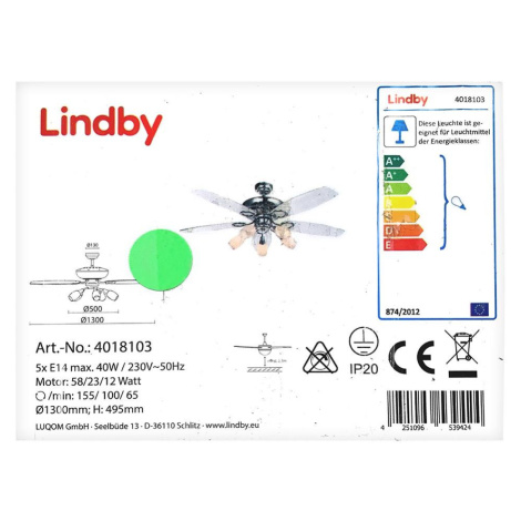 Lindby Lindby - Stropní látor se světlem CEDRIK 5xE14/40W/230V