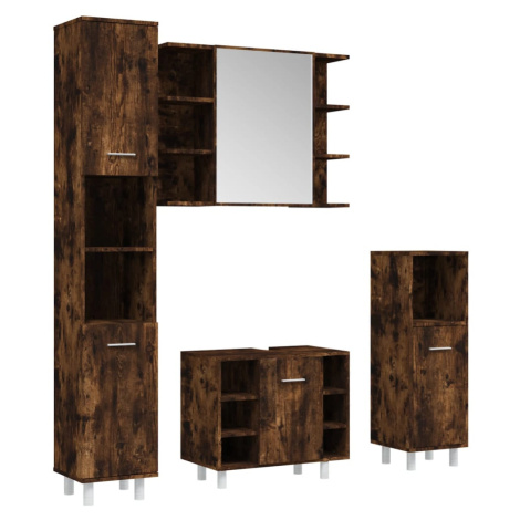 vidaXL 4dílný set koupelnových skříněk kouřový dub kompozitní dřevo