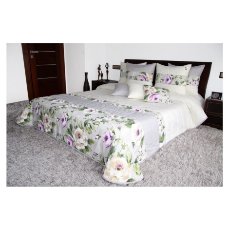 Šedě krémový přehoz na postel s růžemi Šířka: 170 cm | Délka: 210 cm