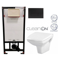 DEANTE Podomítkový rám, pro závěsné WC mísy + SLIM tlačítko černé + WC CERSANIT CLEANON CARINA +