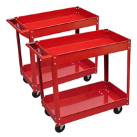 2 × Dílenský vozík se 2 policemi a 4 kolečky - 100 kg - červený