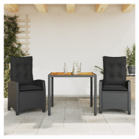 vidaXL 3dílný zahradní jídelní set s poduškami černý polyratan