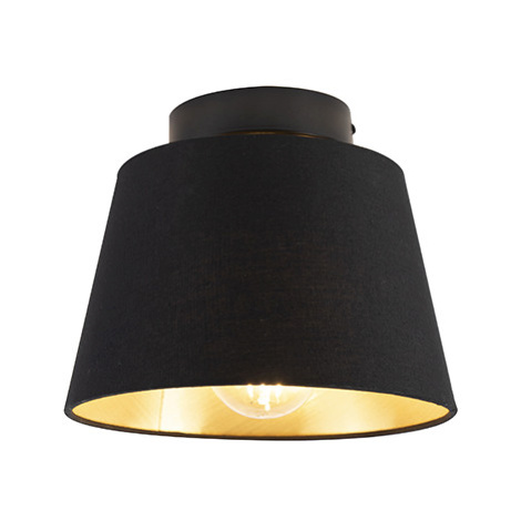 Stropní lampa s bavlněným stínidlem černá se zlatem 20 cm - černá Combi QAZQA