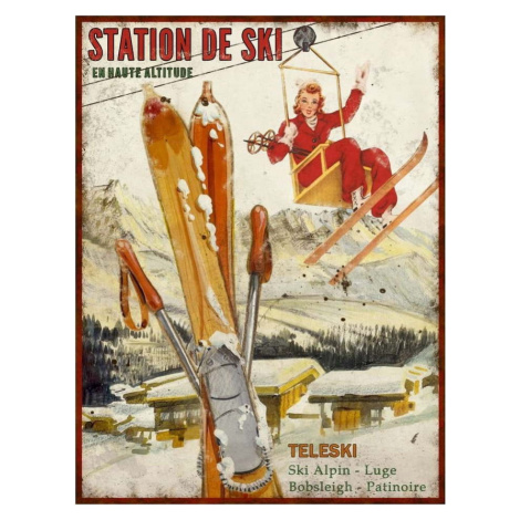 Kovová cedule 25x33 cm Station de Ski – Antic Line