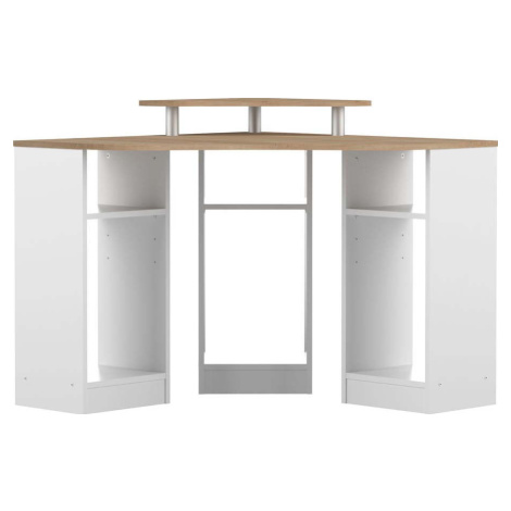 Bílý pracovní stůl s deskou v dekoru dubu 94x94 cm - TemaHome