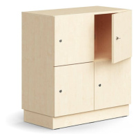 Skříň QBUS, 4 uzamykatelné boxy, sokl, 868x800x420 mm, bříza