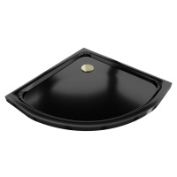 MEXEN/S Flat sprchová vanička čtvrtkruhová slim 70 x 70, černá + zlatý sifon 41707070G