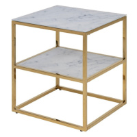 Konferenční stolek Stenet (čtverec, 1x police, bílá, zlatá)