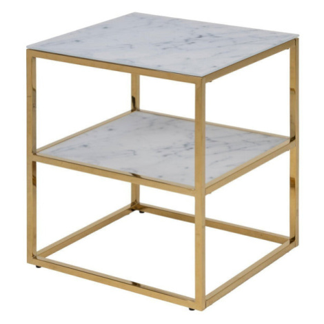Konferenční stolek Stenet (čtverec, 1x police, bílá, zlatá)