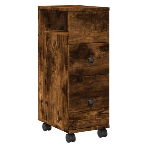 vidaXL Úzká koupelnová skříňka na kolečkách kouřový dub kompozit