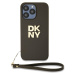 DKNY PU Leather Stack Logo Wrist Strap kryt iPhone 14 Pro hnědý