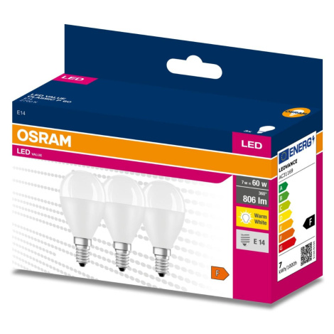 3PAK LED žárovka LED E14 P45 7W = 60W 806lm 2700K Teplá 200° OSRAM VALUE