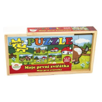 Puzzle dřevěné Moje první zvířátka 4x12 dílků 20x14x3, 5cm v dřevěné krabičce