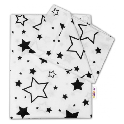 Baby Nellys 2-dílné bavlněné povlečení - Černé hvězdy a hvězdičky - bílý - 120x90