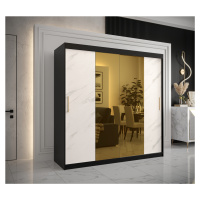 Šatní skříň Abi Golden T1 Barva korpusu: Černá, Rozměry: 200 cm, Dveře: Bílý Marmur + zlaté zrca