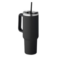 Scortland Láhev na pití s brčkem Nordic Tumbler černá, nerez, 1200 ml s brčkem