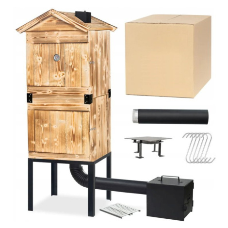 TOPKING Zahradní dřevěná udírna 160 cm opálená s XL topeništěm a kovovým komínem - Grill&Smokeho