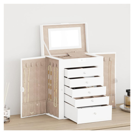 vidaXL Šperkovnice 6-vrstvá se zrcadlem Uzamykatelná bílá