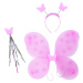 Motýlí křídla světle růžová s čelenkou a hůlkou