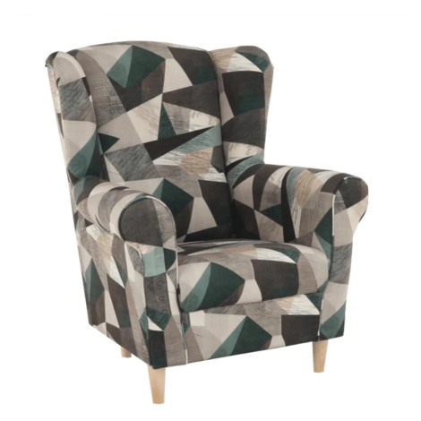 Tempo Kondela Křeslo ušák CHARLOT - látka hnědozelená vzor