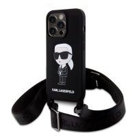 Karl Lagerfeld Liquid Silicone Crossbody Ikonik Kryt iPhone 15 Pro černý