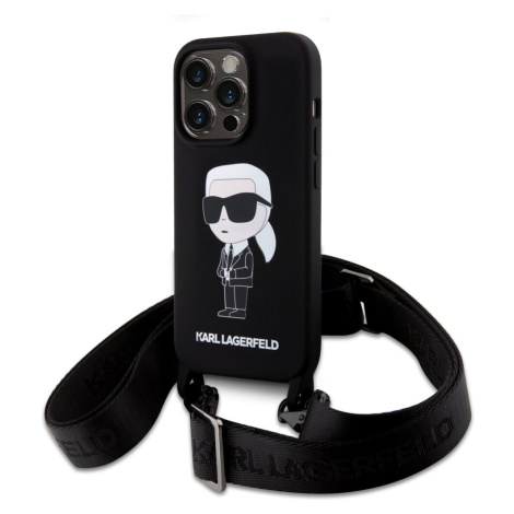 Karl Lagerfeld Liquid Silicone Crossbody Ikonik Kryt iPhone 15 Pro černý