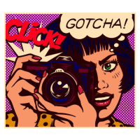 Ilustrace Pop art comics style paparazzi female, drante, (40 x 35 cm)