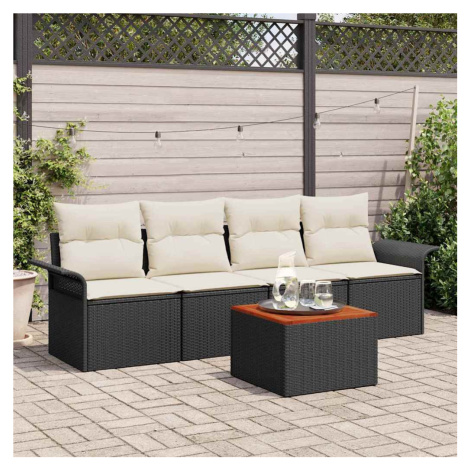 vidaXL Sada 5dílného zahradního sofa s polštáři černá poly ratan akácie