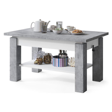 Rozkládací konferenční/jídelní stůl s policí ADONIS šedá beton/bílá 5903631914515
