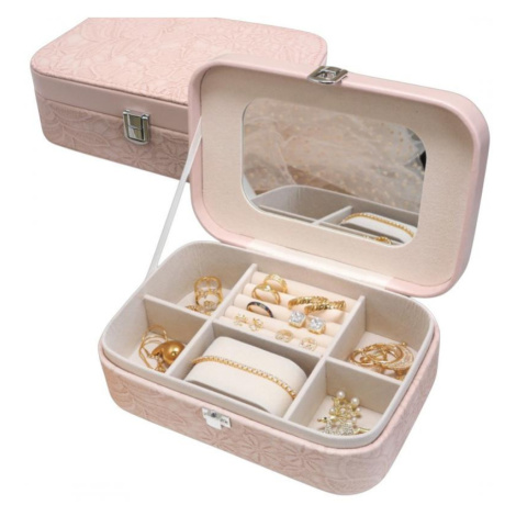 Růžová elegantní šperkovnice s krajkovou texturou