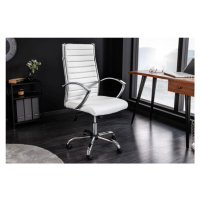 Estila Moderní bílá kancelářská židle Big Deal z ekokůže s kovovou konstrukcí s nastavitelnou vý