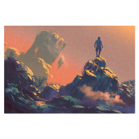 Ilustrace man standing on top of the hill watching the star, Grandfailure, 40x26.7 cm