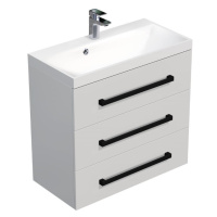 Koupelnová skříňka s černou úchytkou a umyvadlem SAT Cube Way 80x76,5x40 cm bílá lesk lesk/mat C