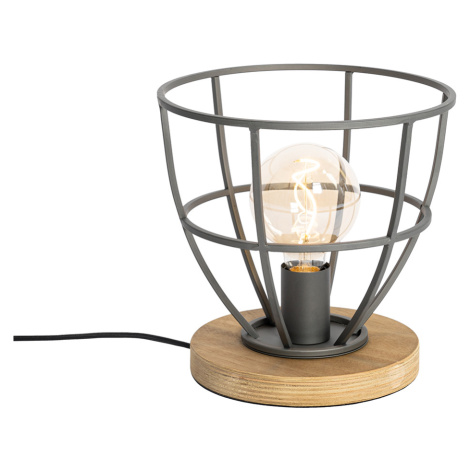 Industriální stolní lampa tmavě šedá s dřevěným kulatým - Arthur QAZQA