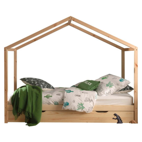 Domečková dětská postel z borovicového dřeva s výsuvným lůžkem a úložným prostorem v přírodní ba Vipack